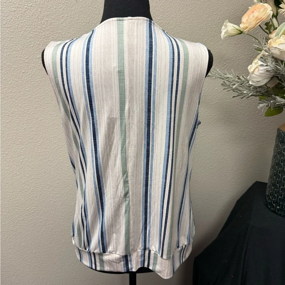 NWT Wrapper Striped Twist Front Keyhole Tank Top Blue Green Size M - Picture 3 of 10
